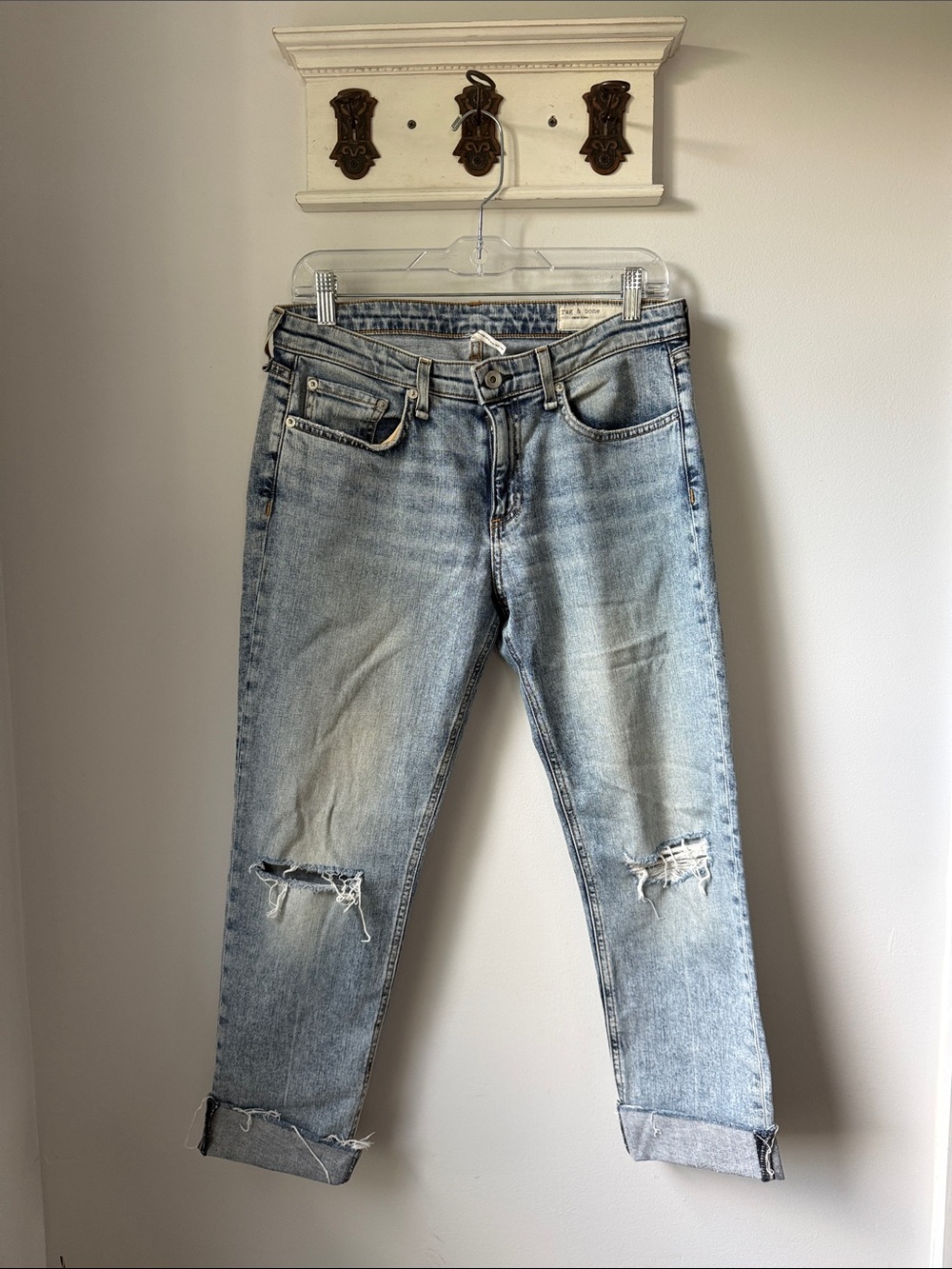 rag & bone Light Blue Distressed Boyfriend Jeans Mid rise Cropped Denim 27